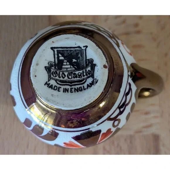 Vintage Old Castle Jug Made in England White & Copper Luster Floral 2 3/8 Inch - Picture 5 of 13